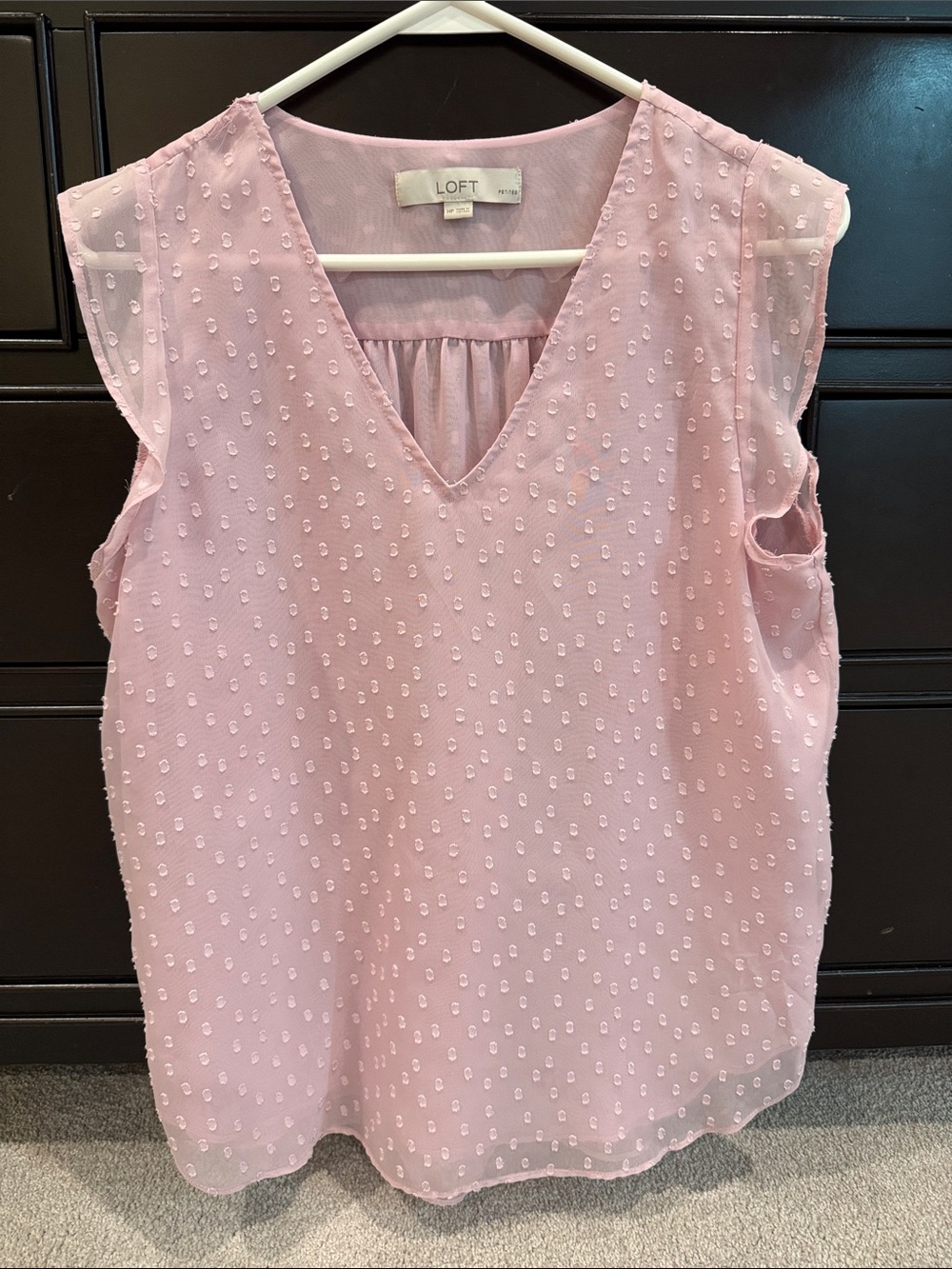 LOFT Light Pink Swiss Dot V-Neck Sleeveless Top